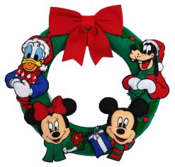 Disney Mickey & Minnie Mouse, Donald Duck Goofy Felt Fabric Christmas Wreath Decoration