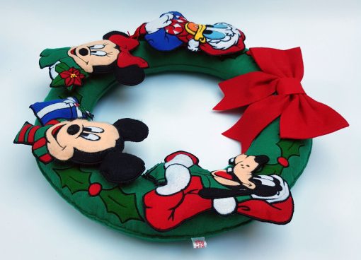 Disney Mickey & Minnie Mouse, Donald Duck Goofy Felt Fabric Christmas Wreath Decoration