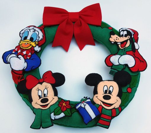 Disney Mickey & Minnie Mouse, Donald Duck Goofy Felt Fabric Christmas Wreath Decoration