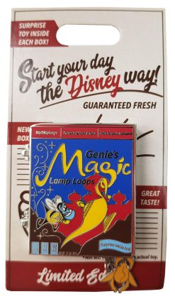 Disney Parks Aladdin Genie Magic Lamp Loops Cereal Box Pin Trading Badge