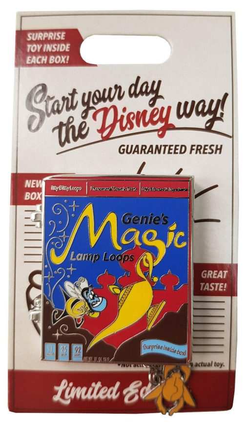 Disney Parks Aladdin Genie Magic Lamp Loops Cereal Box Pin Trading Badge