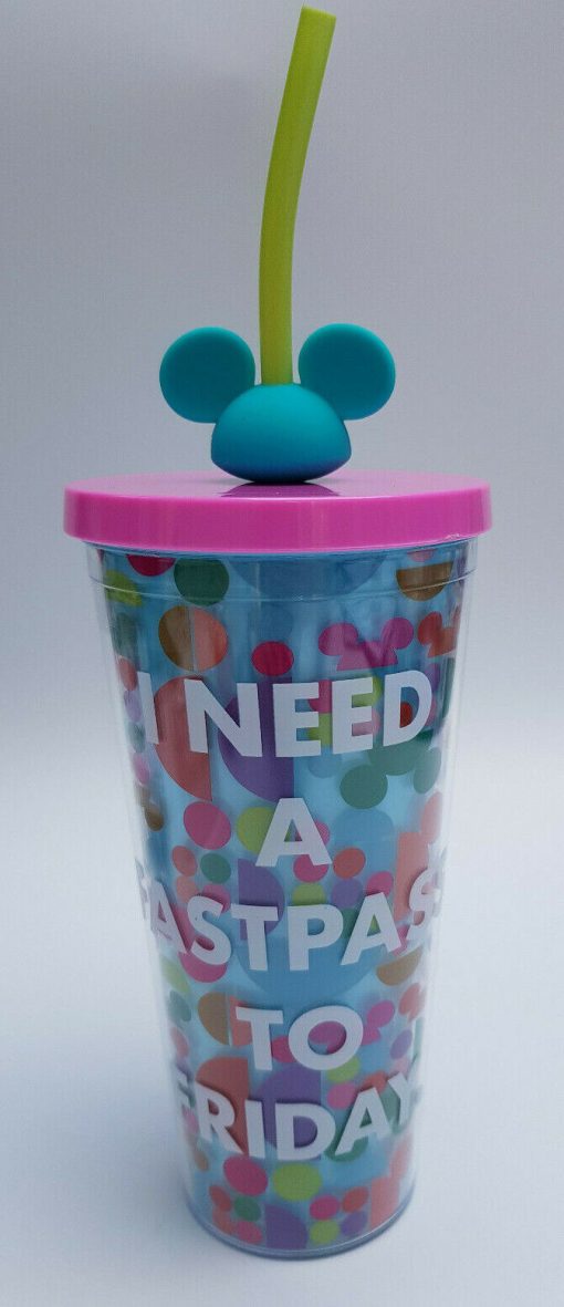 Disney Parks Fastpass To Friday Tumbler Travel Cup With Mickey Mouse Straw