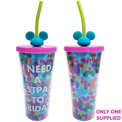 Disney Parks Fastpass To Friday Tumbler Travel Cup With Mickey Mouse Straw