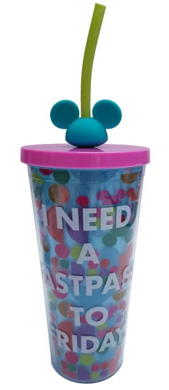 Disney Parks Fastpass To Friday Tumbler Travel Cup With Mickey Mouse Straw