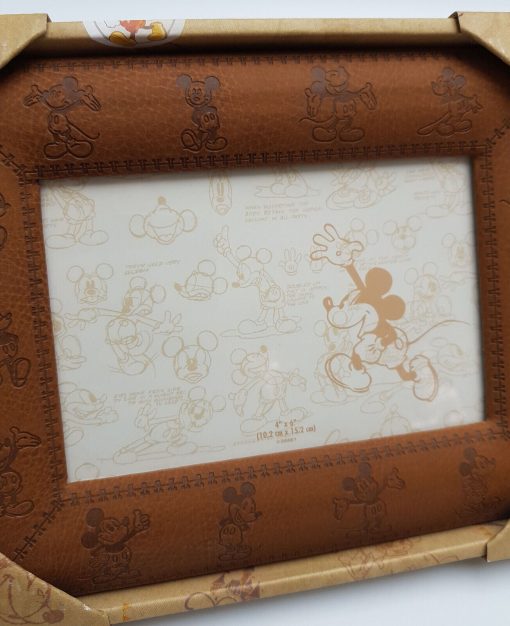 Disney Parks Mickey Mouse Brown Faux Leather/Suede Photo Frame