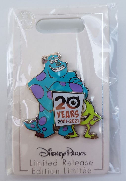 Disney Parks Pixar Monsters Inc 20th Anniversary Mike & Sulley Pin Trading Badge