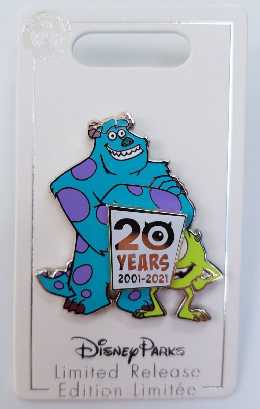 Disney Parks Pixar Monsters Inc 20th Anniversary Mike & Sulley Pin Trading Badge