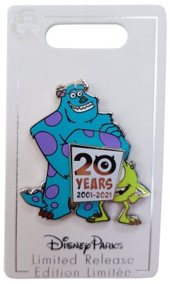 Disney Parks Pixar Monsters Inc 20th Anniversary Mike & Sulley Pin Trading Badge