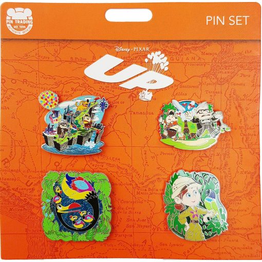 Disney Parks Pixar Up Carl Ellie Russell Dug 4 Pin Badge Trading Set