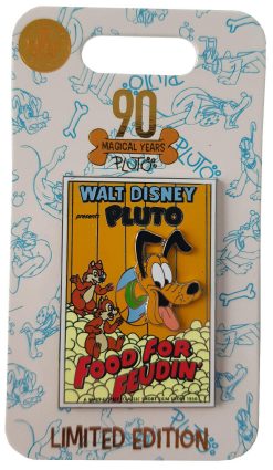 Disney Parks Pluto Food For Feudin Movie Poster 90th Anniversary Pin Trading Badge