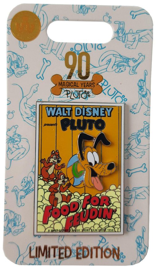 Disney Parks Pluto Food For Feudin Movie Poster 90th Anniversary Pin Trading Badge