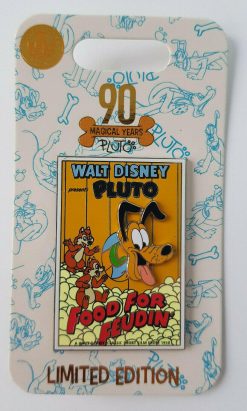 Disney Parks Pluto Food For Feudin Movie Poster 90th Anniversary Pin Trading Badge