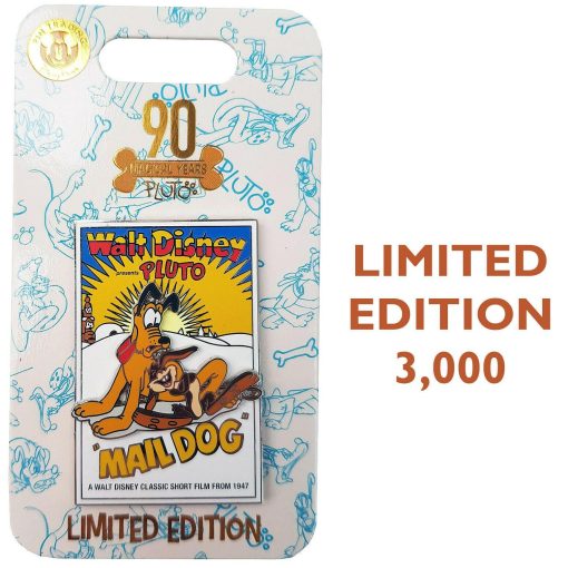 Disney Parks Pluto Mail Dog Movie Poster 90th Anniversary Pin Trading Badge