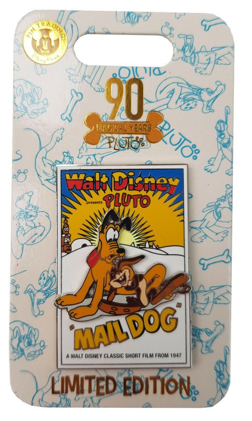 Disney Parks Pluto Mail Dog Movie Poster 90th Anniversary Pin Trading Badge