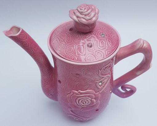 Disney Parks Sleeping Beauty Maleficent Jewelled Rose Pink Ceramic Teapot