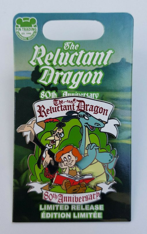 Disney Parks The Reluctant Dragon 80th Anniversary Pin Trading Badge