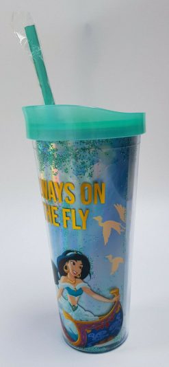 Disney Store Aladdin Princess Jasmine Plastic Tumbler With Straw And Brush