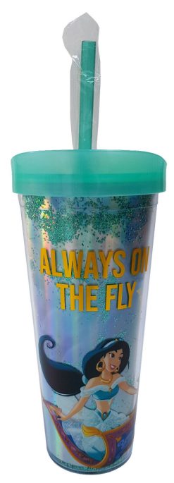 Disney Store Aladdin Princess Jasmine Plastic Tumbler With Straw And Brush