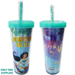 Disney Store Aladdin Princess Jasmine Plastic Tumbler With Straw And Brush