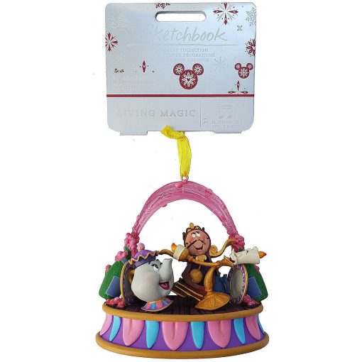 Disney Store Beauty & The Beast Lumiere & Cogsworth Singing Christmas Tree Decoration