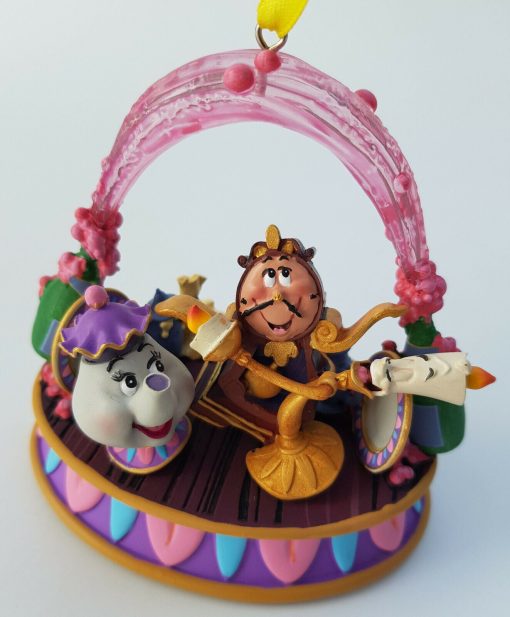 Disney Store Beauty & The Beast Lumiere & Cogsworth Singing Christmas Tree Decoration