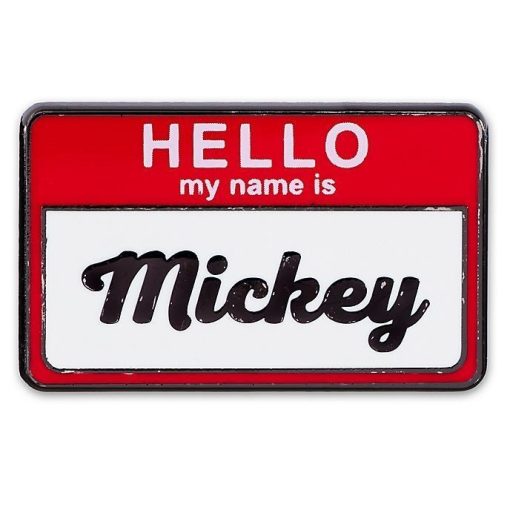 Disney Store Cast Member Hello Name Is Mickey Mouse Pin Trading Badge In Glass Bottle