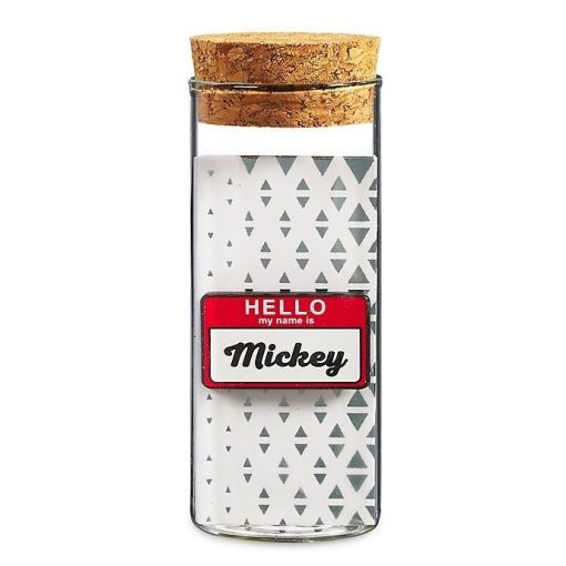 Disney Store Cast Member Hello Name Is Mickey Mouse Pin Trading Badge In Glass Bottle