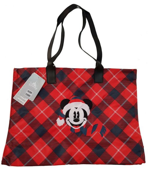 Disney Store Christmas Holiday Lodge Mickey Mouse Bag Plaid Tote Shoulder Shopper