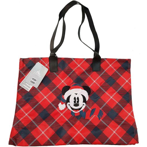 Disney Store Christmas Holiday Lodge Mickey Mouse Bag Plaid Tote Shoulder Shopper