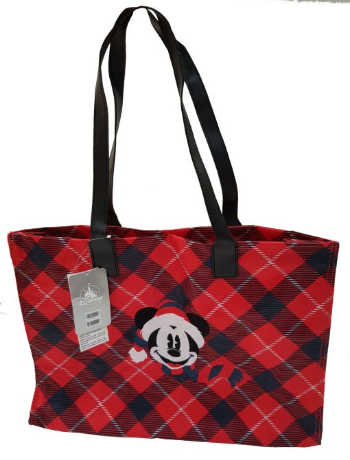 Disney Store Christmas Holiday Lodge Mickey Mouse Bag Plaid Tote Shoulder Shopper