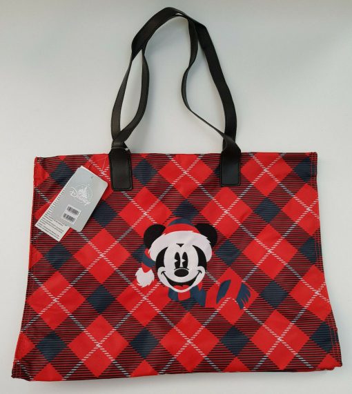 Disney Store Christmas Holiday Lodge Mickey Mouse Bag Plaid Tote Shoulder Shopper