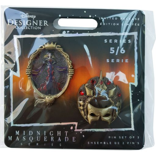 Disney Store Designer Midnight Masquerade Snow White Evil Queen Pin Trading Badge Set