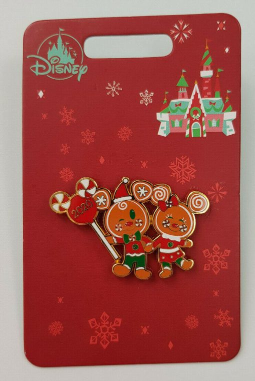 Disney Store Gingerbread Mickey & Minnie Mouse Holiday Cheer Xmas 2020 Pin Trading Badge