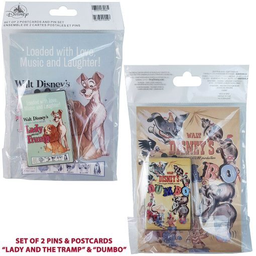 Disney Store Lady Tramp & Dumbo Classic Movie Film Posters 2 Pin Trading Badge Set