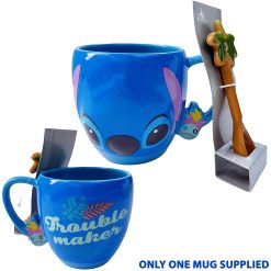 Disney Store Lilo & Stitch Face Trouble Maker Mug & Palm Tree Spoon Set