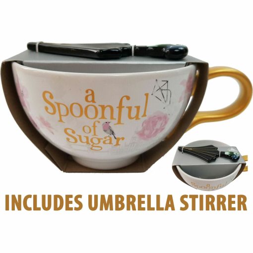 Disney Store Mary Poppins A Spoonful Of Sugar Tea Cup & Parrot Umbrella Stirrer