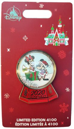 Disney Store Mickey & Minnie Mouse 2020 Christmas Snowglobe Pin Trading Badge