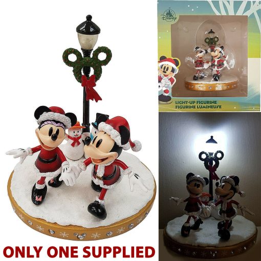 Disney Store Mickey & Minnie Mouse Christmas Street Lamp Light Up Figurine Ornament