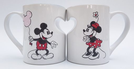 Disney Store Mickey & Minnie Mouse Heart Cut Out Mug Set