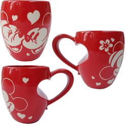 Disney Store Mickey & Minnie Mouse Heart Shaped Handle Mug