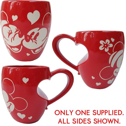 Disney Store Mickey & Minnie Mouse Heart Shaped Handle Mug