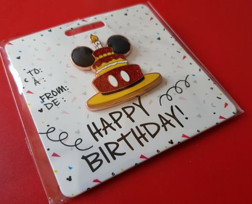 Disney Store Mickey Mouse Happy Birthday Glitter Cake Pin Trading Badge