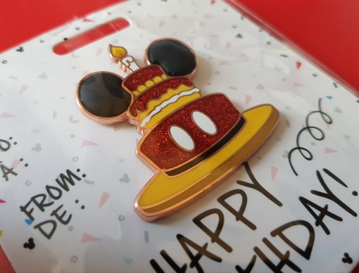 Disney Store Mickey Mouse Happy Birthday Glitter Cake Pin Trading Badge