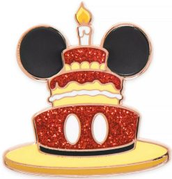 Disney Store Mickey Mouse Happy Birthday Glitter Cake Pin Trading Badge