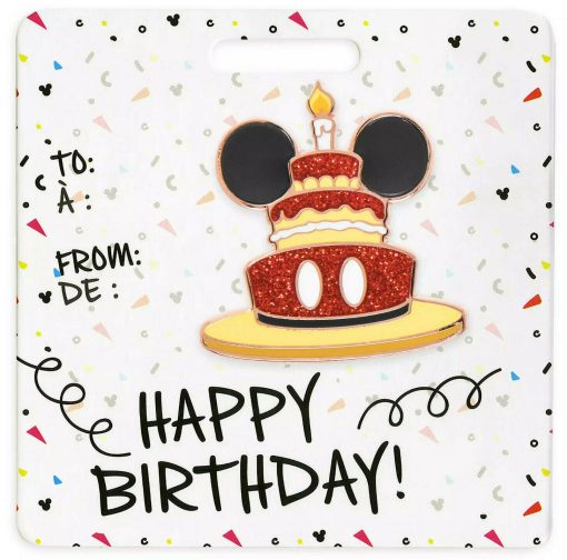 Disney Store Mickey Mouse Happy Birthday Glitter Cake Pin Trading Badge