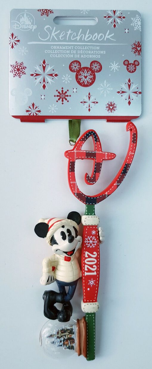 Disney Store Mickey Mouse Key & Snow Globe 2021 Christmas Tree Decoration