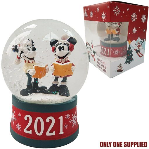 Disney Store Mickey Mouse & Minnie Christmas 2021 Snow Globe Ornament