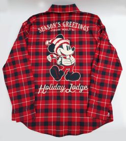 Disney Store Mickey Mouse Walt's Holiday Lodge Red Plaid Christmas Shirt Adults XL