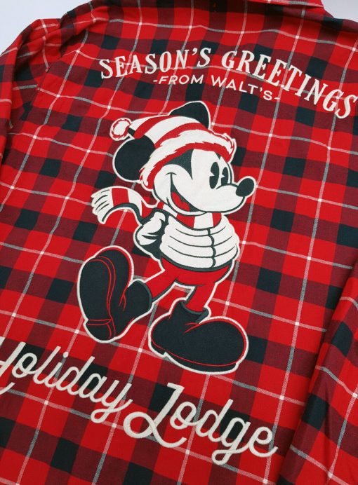 Disney Store Mickey Mouse Walt's Holiday Lodge Red Plaid Christmas Shirt Adults XL