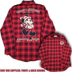 Disney Store Mickey Mouse Walt's Holiday Lodge Red Plaid Christmas Shirt Adults XL